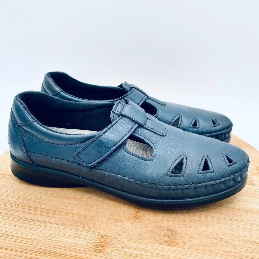 SAS Womens Shoes 7.5 Navy Blue Leather Casual Tripad Comfort Loafers Walking
